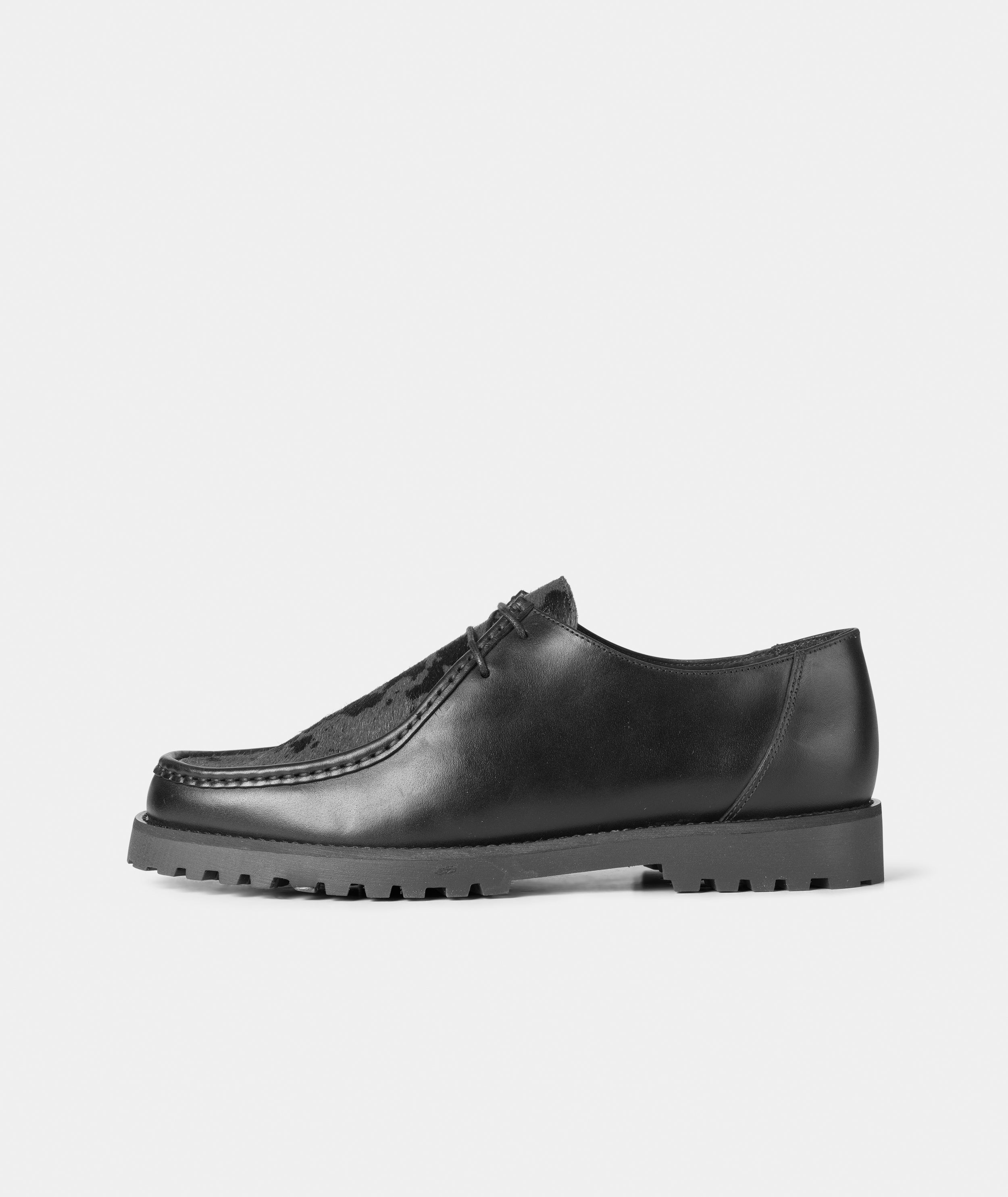 GARMENT PROJECT MAN Ollie Moc Toe - Black Leather/Grey Pony Hair Shoes 999 Black