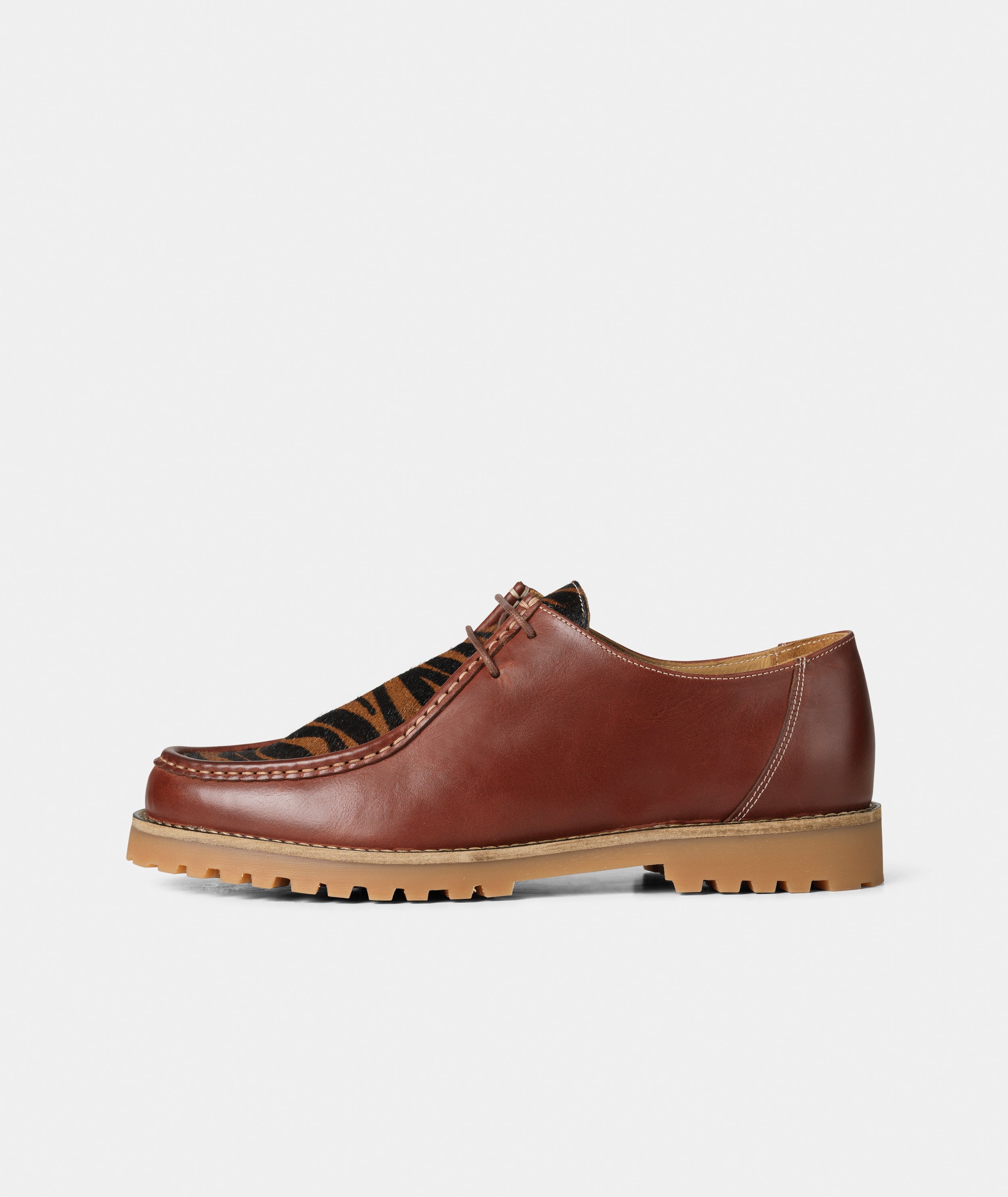 GARMENT PROJECT MAN Ollie Moc Toe - Brown Leather/Brown Zebra Pony Hair Shoes 800 Brown