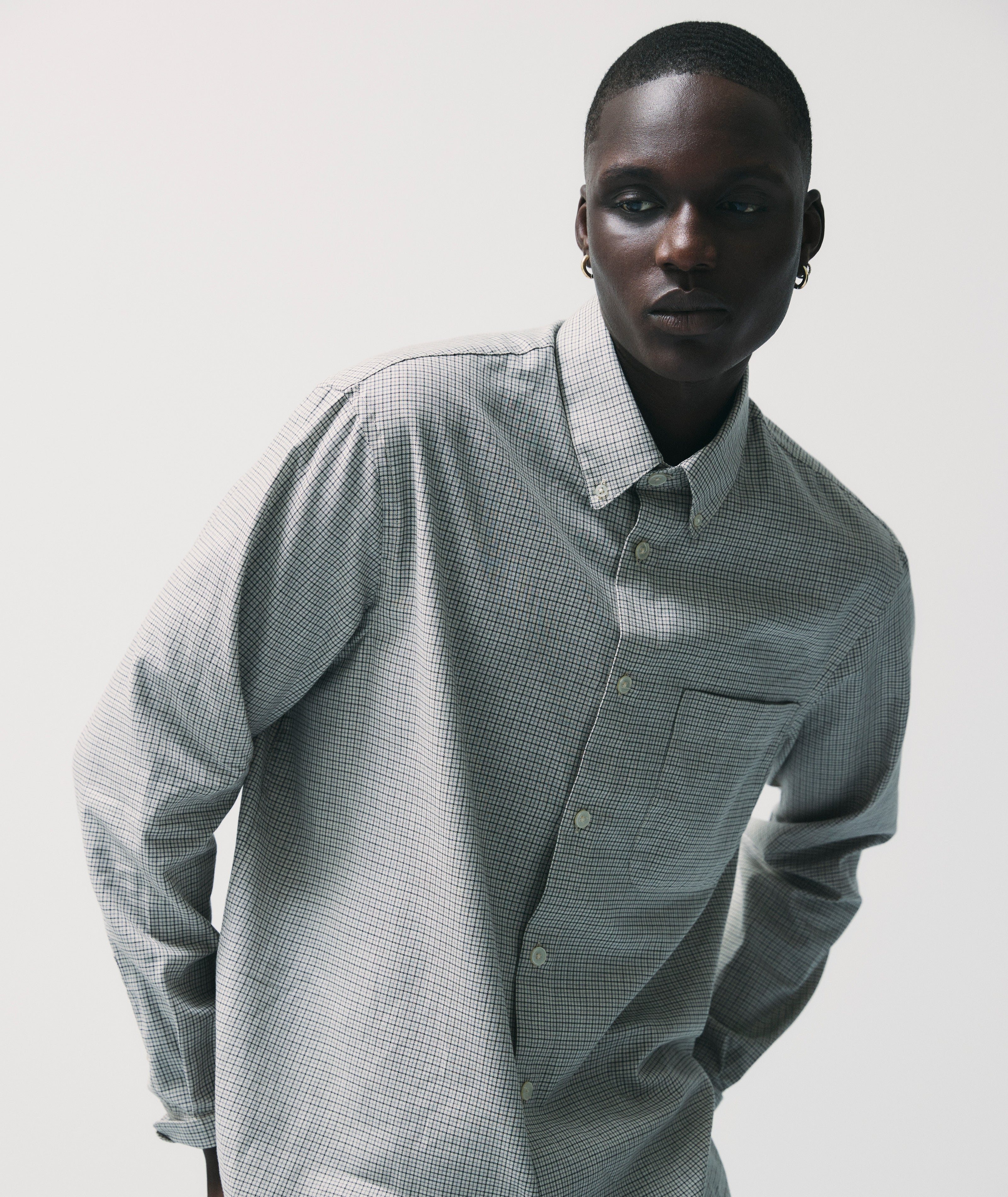 GARMENT PROJECT MAN Relaxed LS Button Down Shirt - Bone/Grey Check Shirt 401 Grey Check