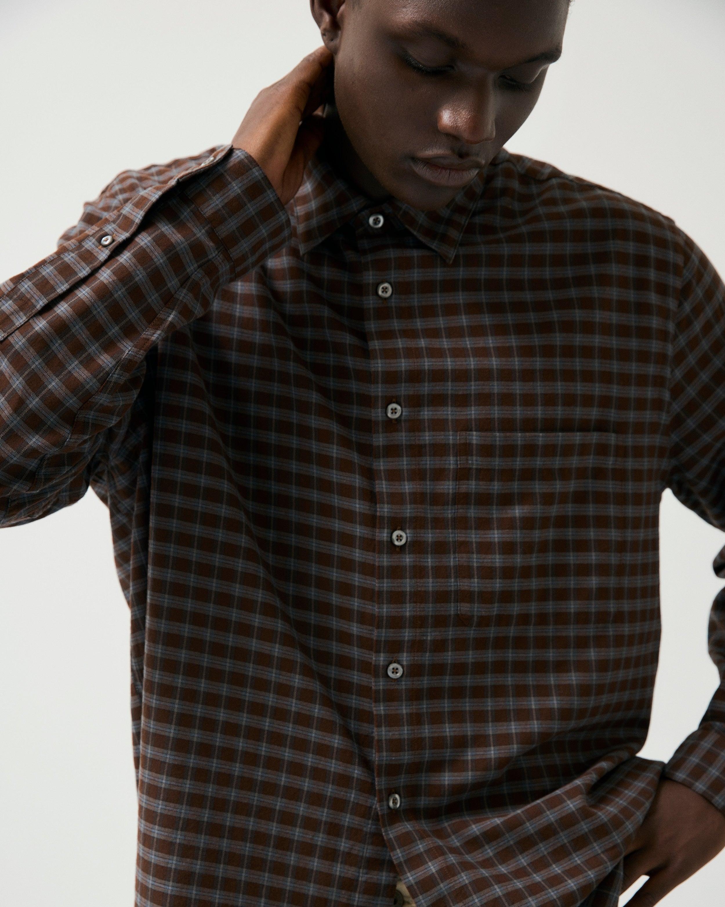GARMENT PROJECT MAN Relaxed LS Shirt - Brown Check Shirt 800 Brown