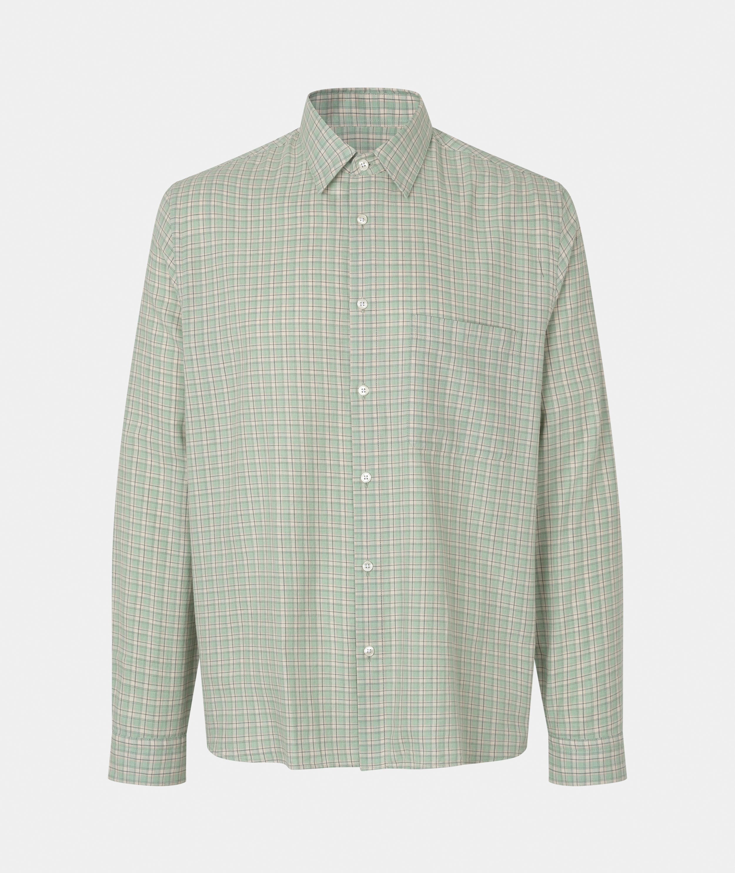 GARMENT PROJECT MAN Relaxed LS Shirt - Dusty Green Check Shirt 255 Dusty Green