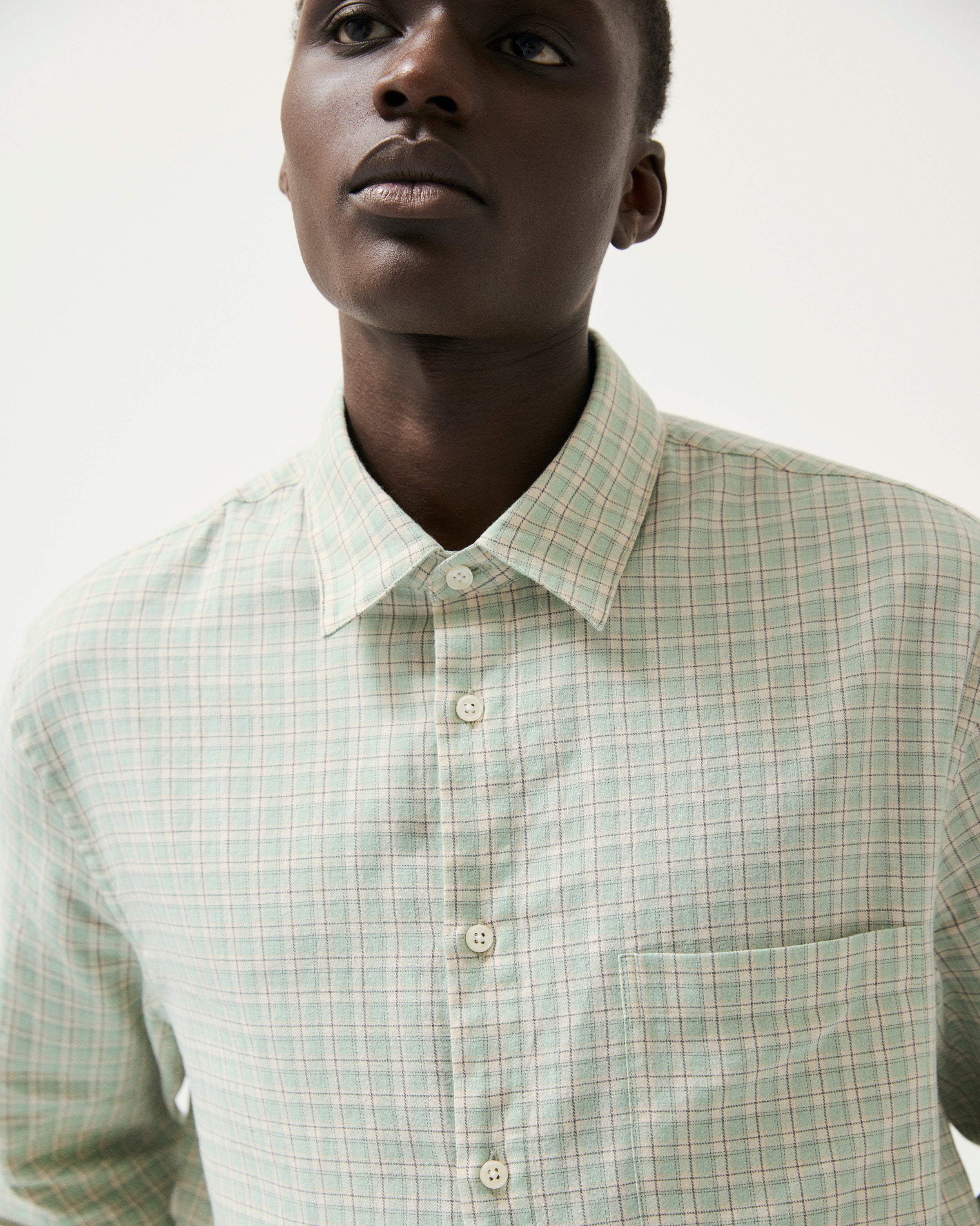 GARMENT PROJECT MAN Relaxed LS Shirt - Dusty Green Check Shirt 255 Dusty Green