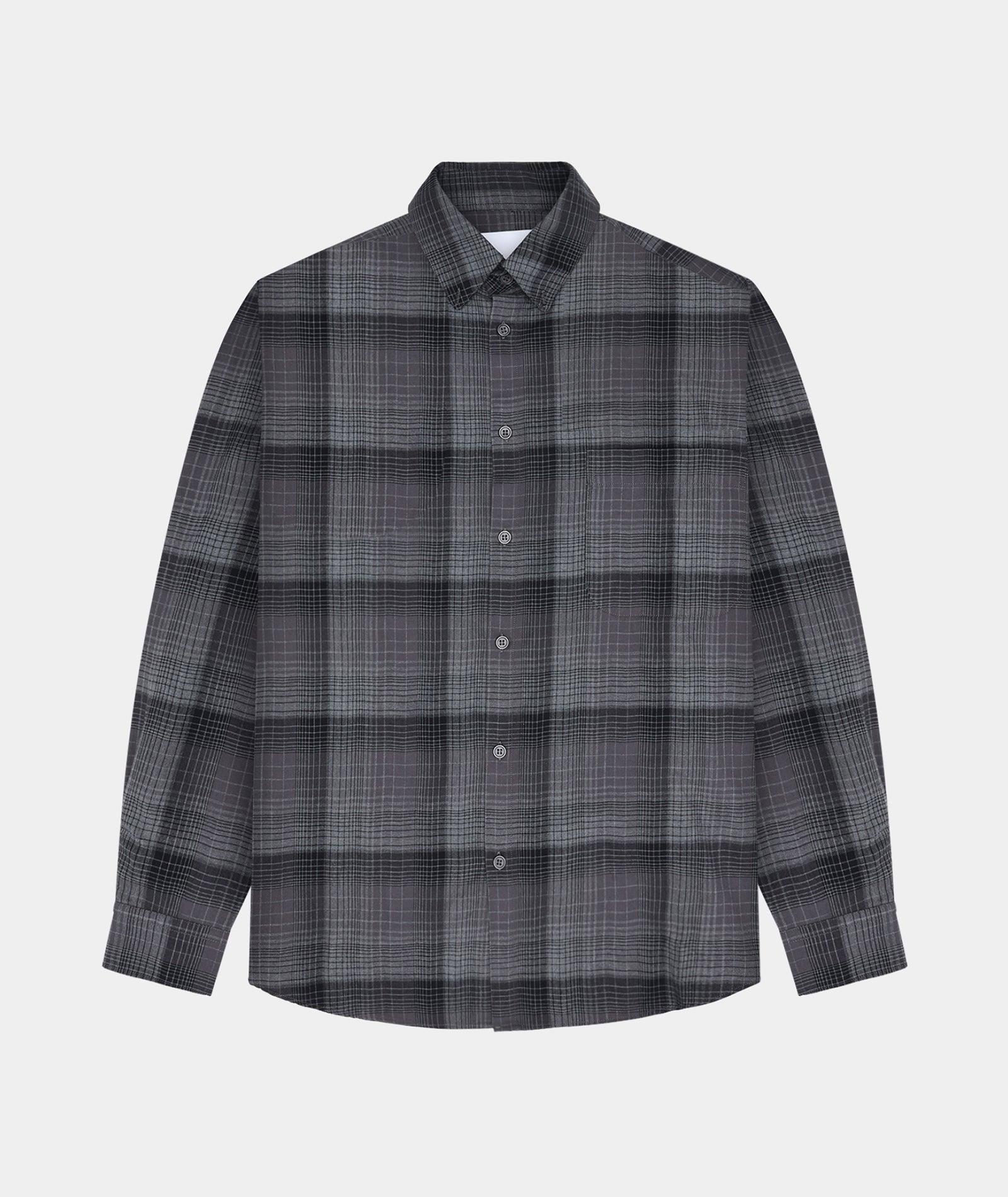 GARMENT PROJECT MAN Relaxed LS Shirt - Flannel Charcoal Check Shirt 446 Charcoal Check