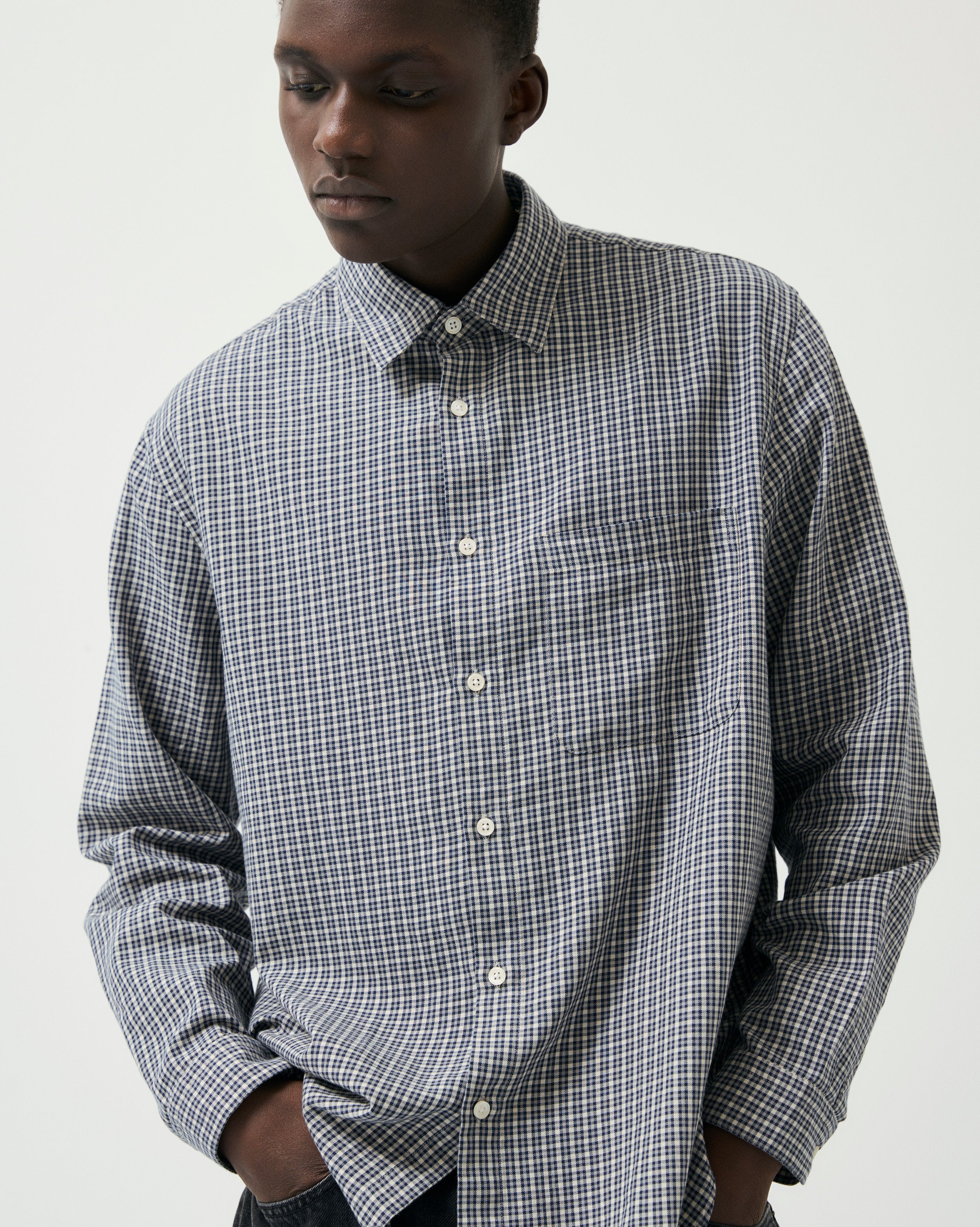 GARMENT PROJECT MAN Relaxed LS Shirt - Navy Check Shirt 500 Navy
