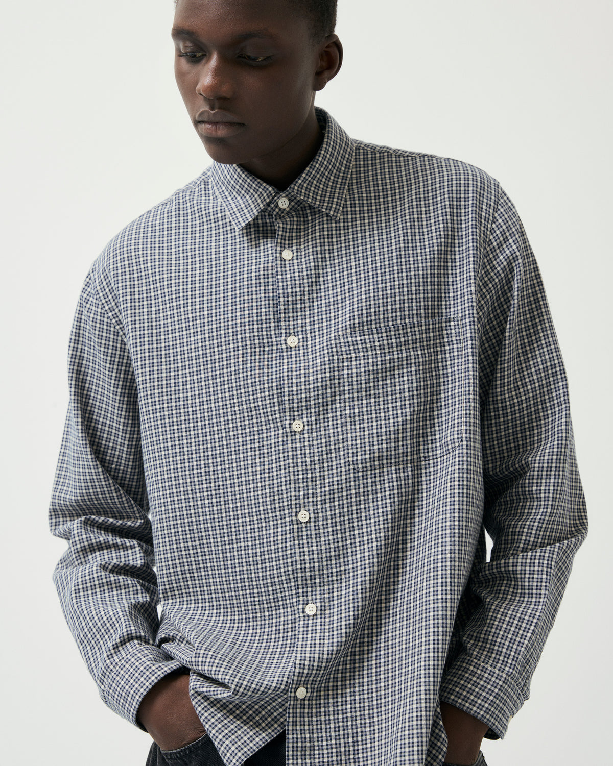 GARMENT PROJECT MAN Relaxed LS Shirt - Navy Check Shirt 500 Navy