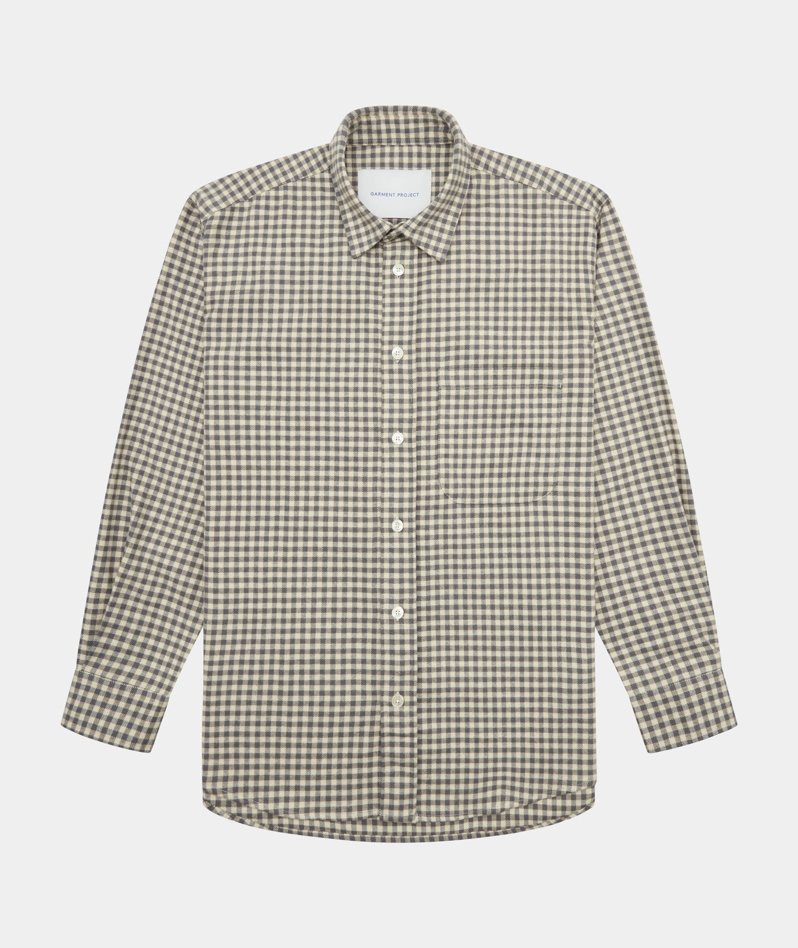 GARMENT PROJECT MAN Relaxed Long Sleeved Shirt - Grey/Beige Check Shirt 400 Grey