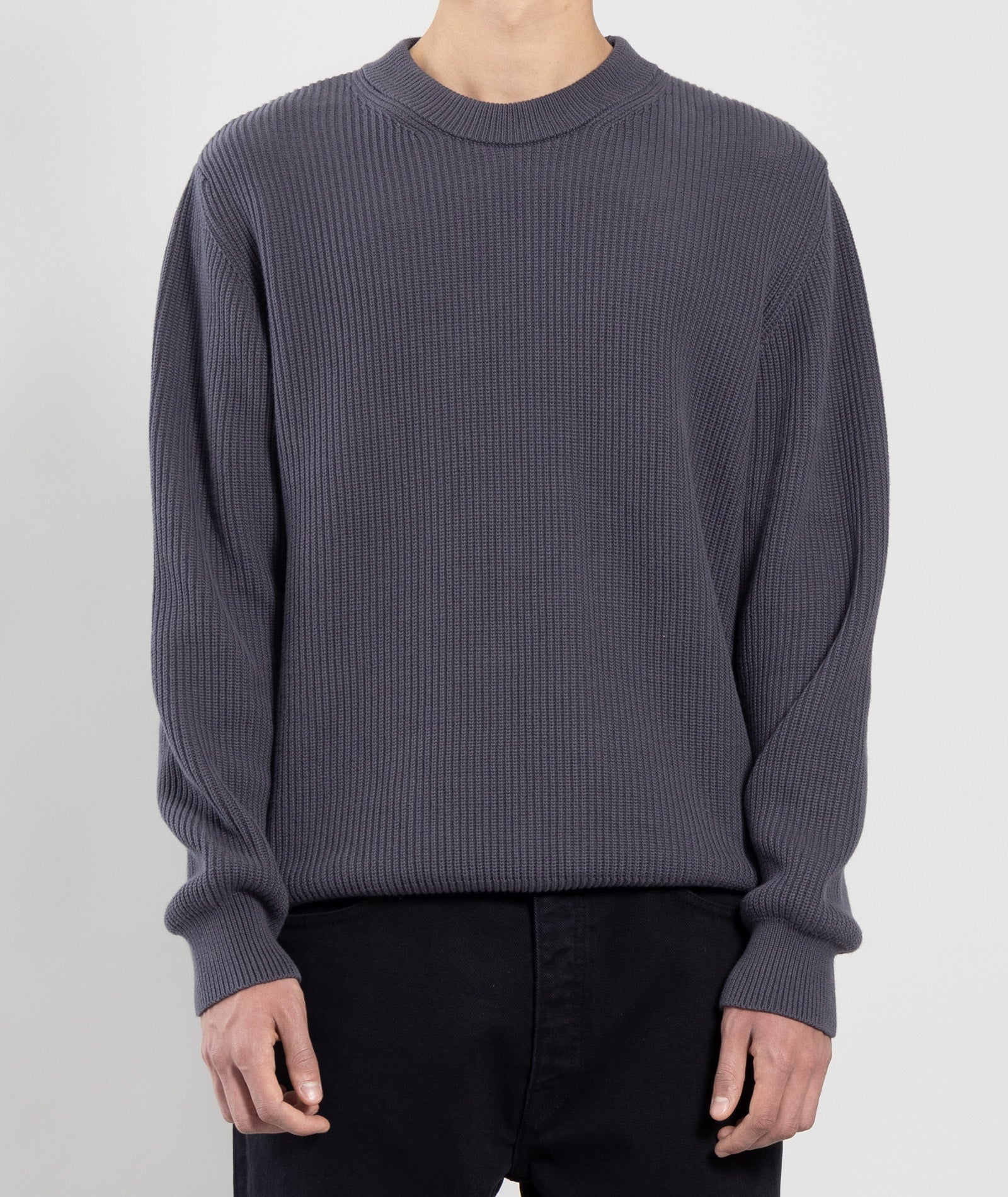 GARMENT PROJECT MAN Round Neck Knit - Charcoal Knit 445 Charcoal