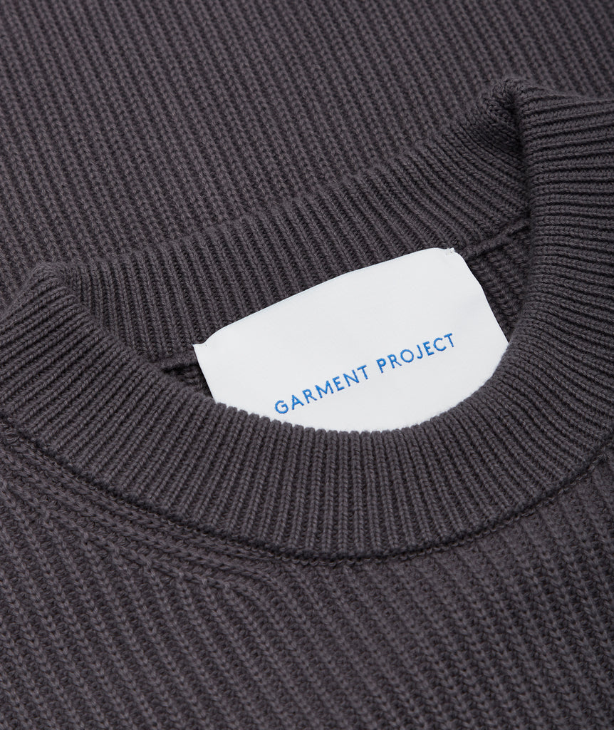 GARMENT PROJECT MAN Round Neck Knit - Charcoal Knit 445 Charcoal