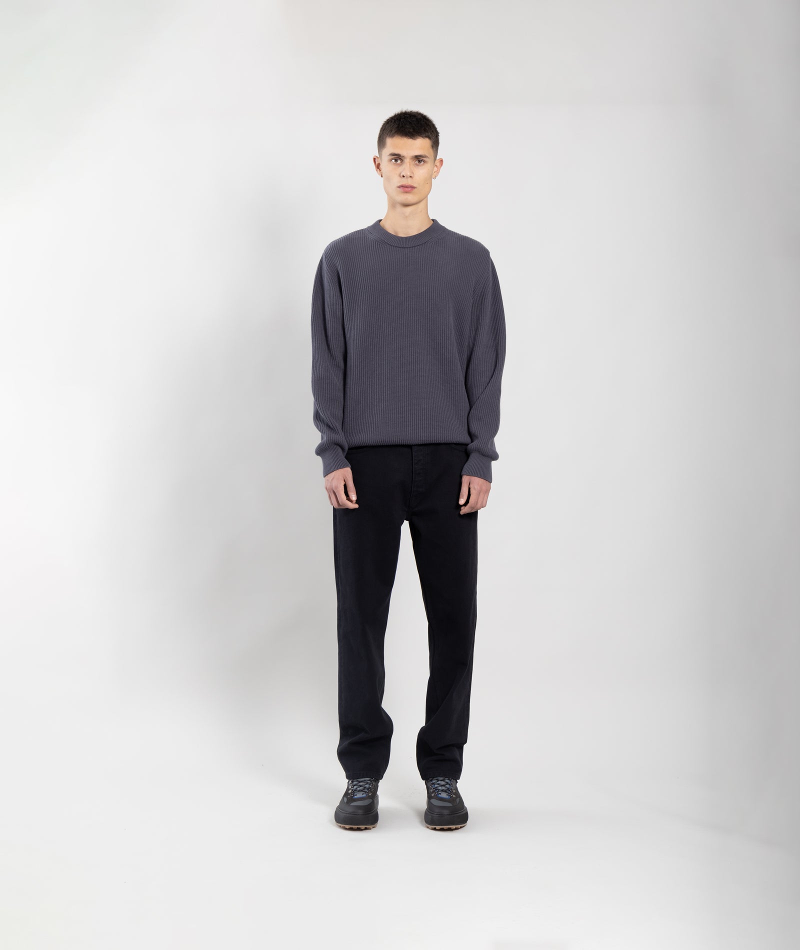 GARMENT PROJECT MAN Round Neck Knit - Charcoal Knit 445 Charcoal