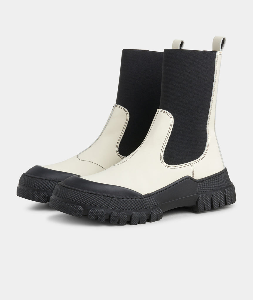 GARMENT PROJECT WMNS Twig Chelsea - Off White Rubberised Leather Boots 110 Off White