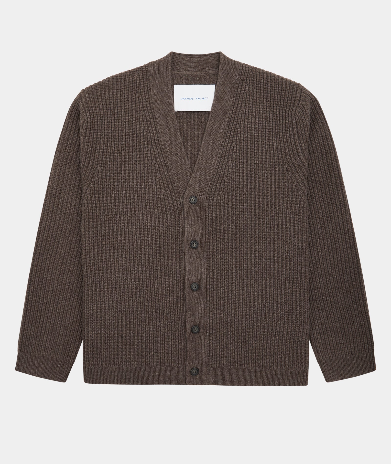 GARMENT PROJECT MAN Wool Knit Cardigan - Dark Taupe Melange Knit 140 Taupe