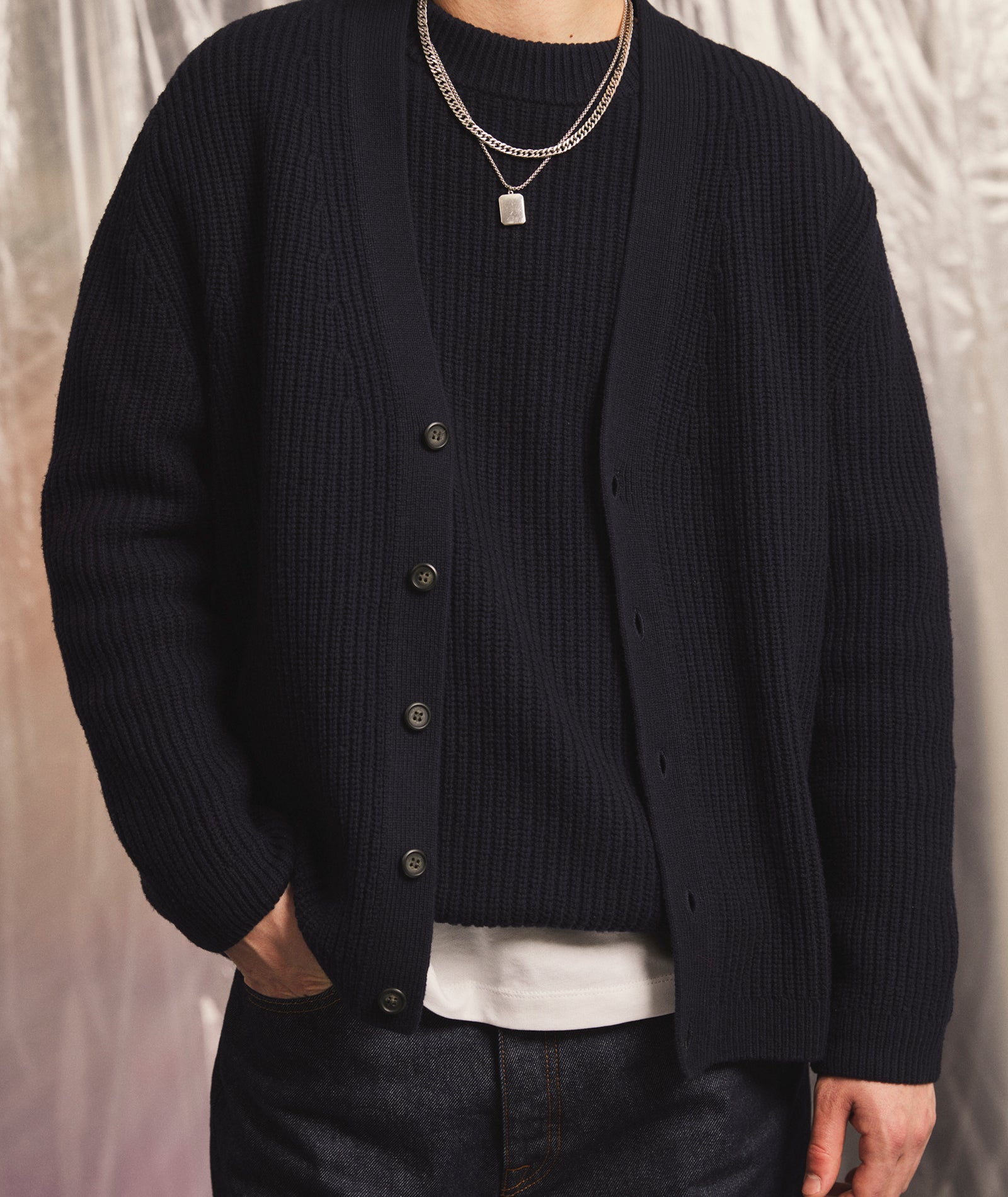 Mens black knitted cardigan best sale