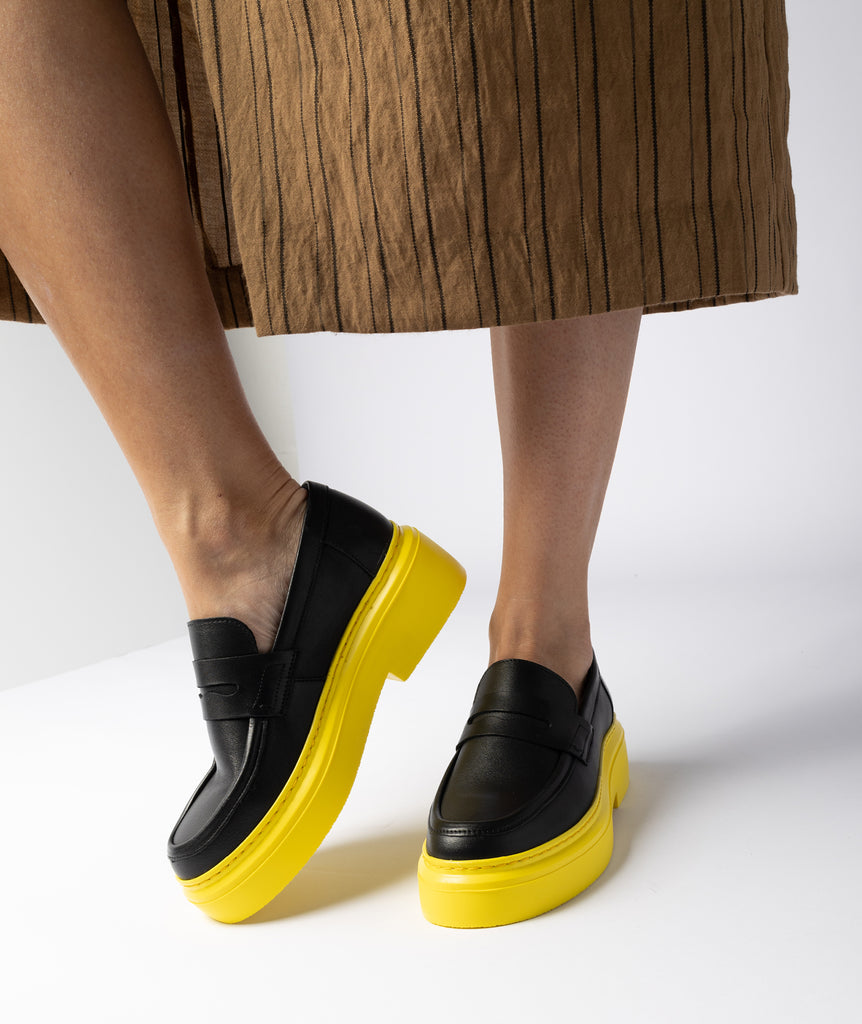 GARMENT PROJECT WMNS June Loafer - Black Leather / Yellow Sole Shoes 999 Black