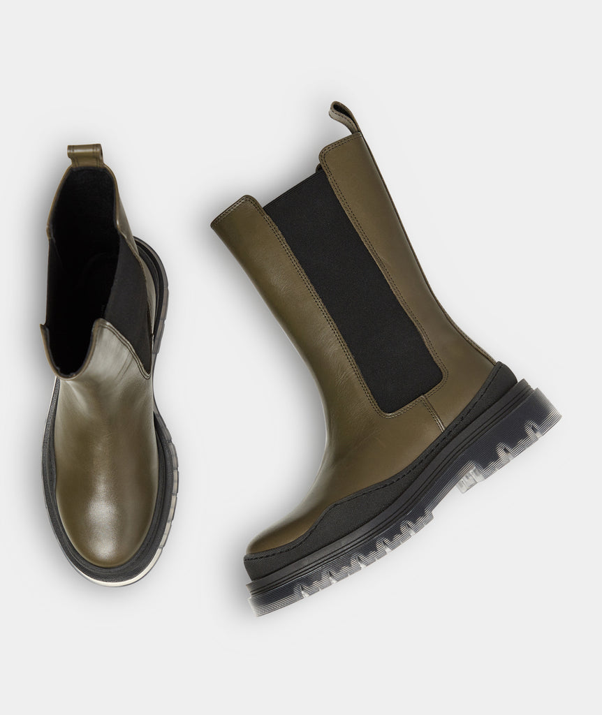 GARMENT PROJECT WMNS Lucido High Transparent Chelsea - Army Leather Boots 240 Army
