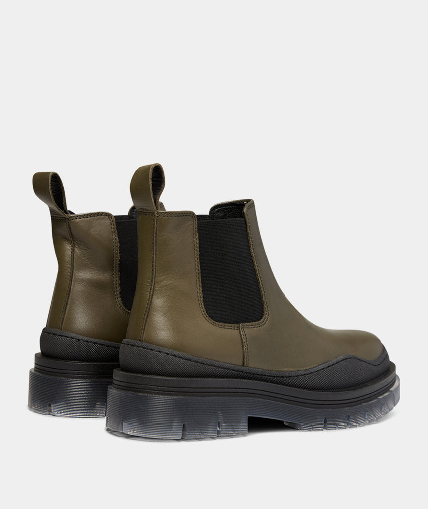 GARMENT PROJECT WMNS Lucido Transparent Chelsea - Army Leather Boots 240 Army