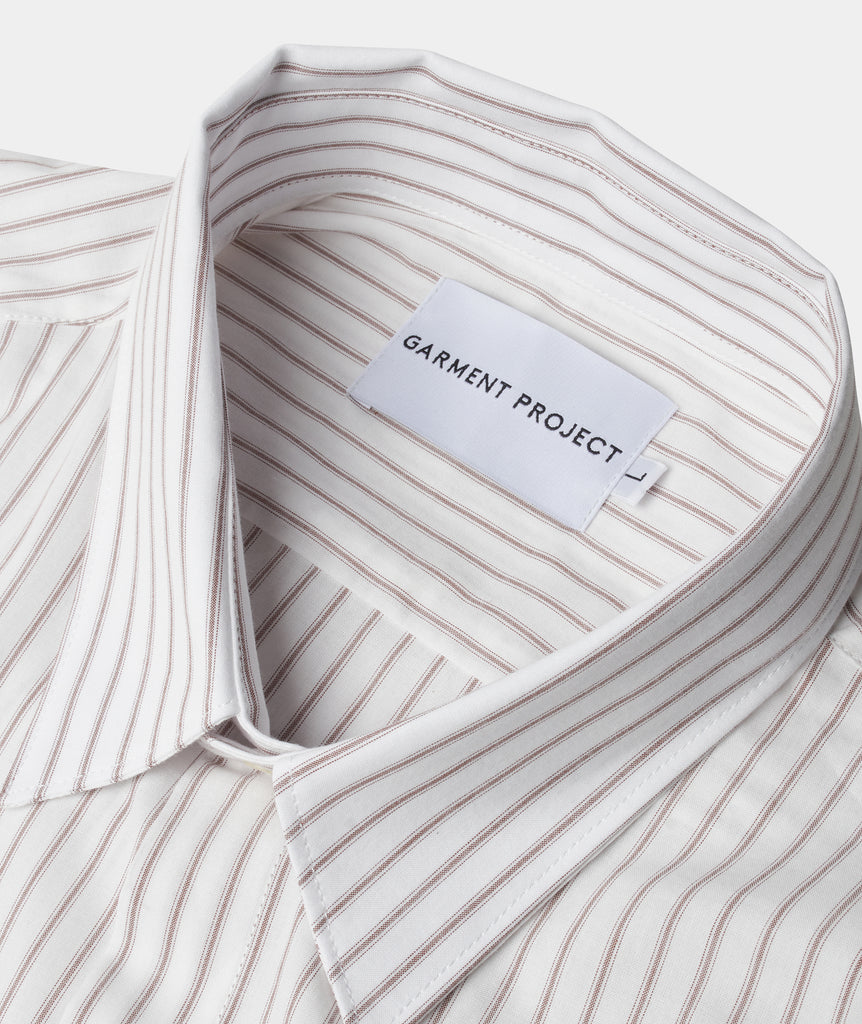 GARMENT PROJECT MAN Striped Shirt S/S - White/Brown Shirt 800 Brown