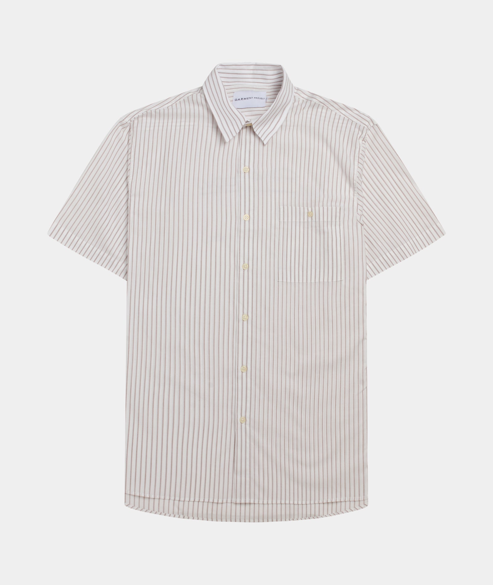 GARMENT PROJECT MAN Striped Shirt S/S - White/Brown Shirt 800 Brown