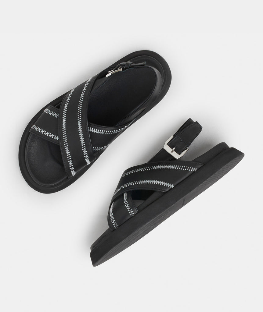 GARMENT PROJECT WMNS Yodi Stitched Sandal - Black Leather Sandals 999 Black