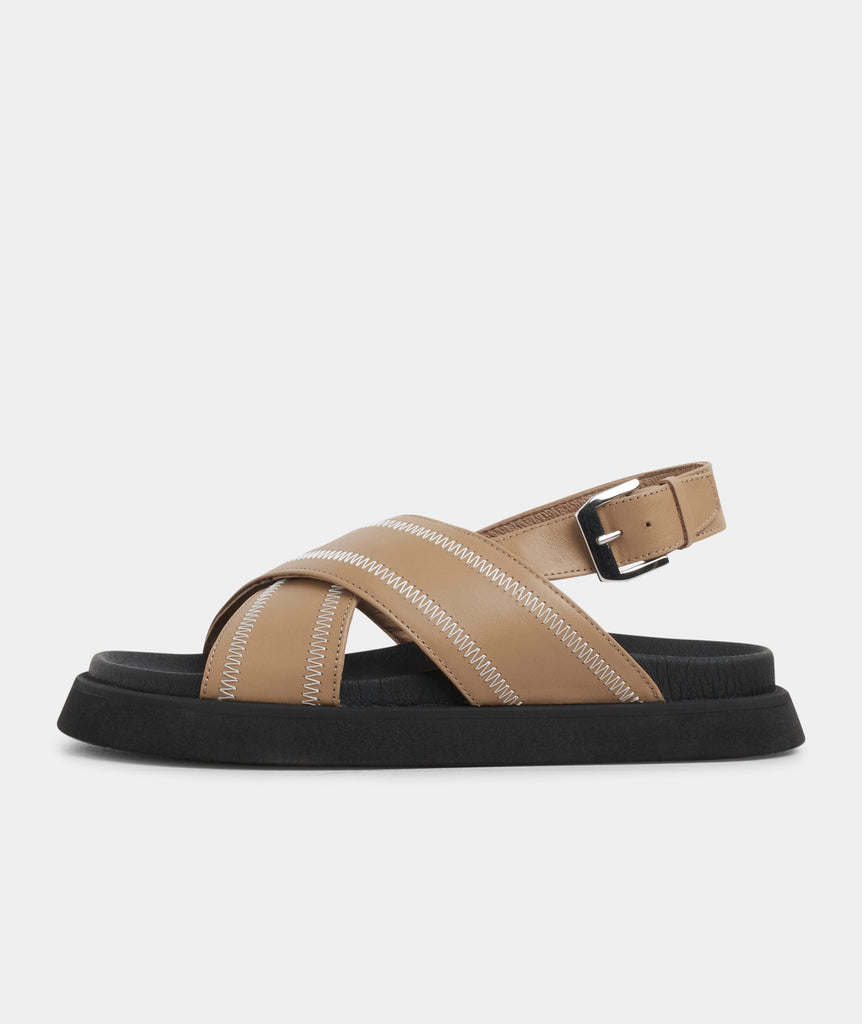 GARMENT PROJECT WMNS Yodi Stitched Sandal - Light Brown Leather Sandals 810 Light Brown